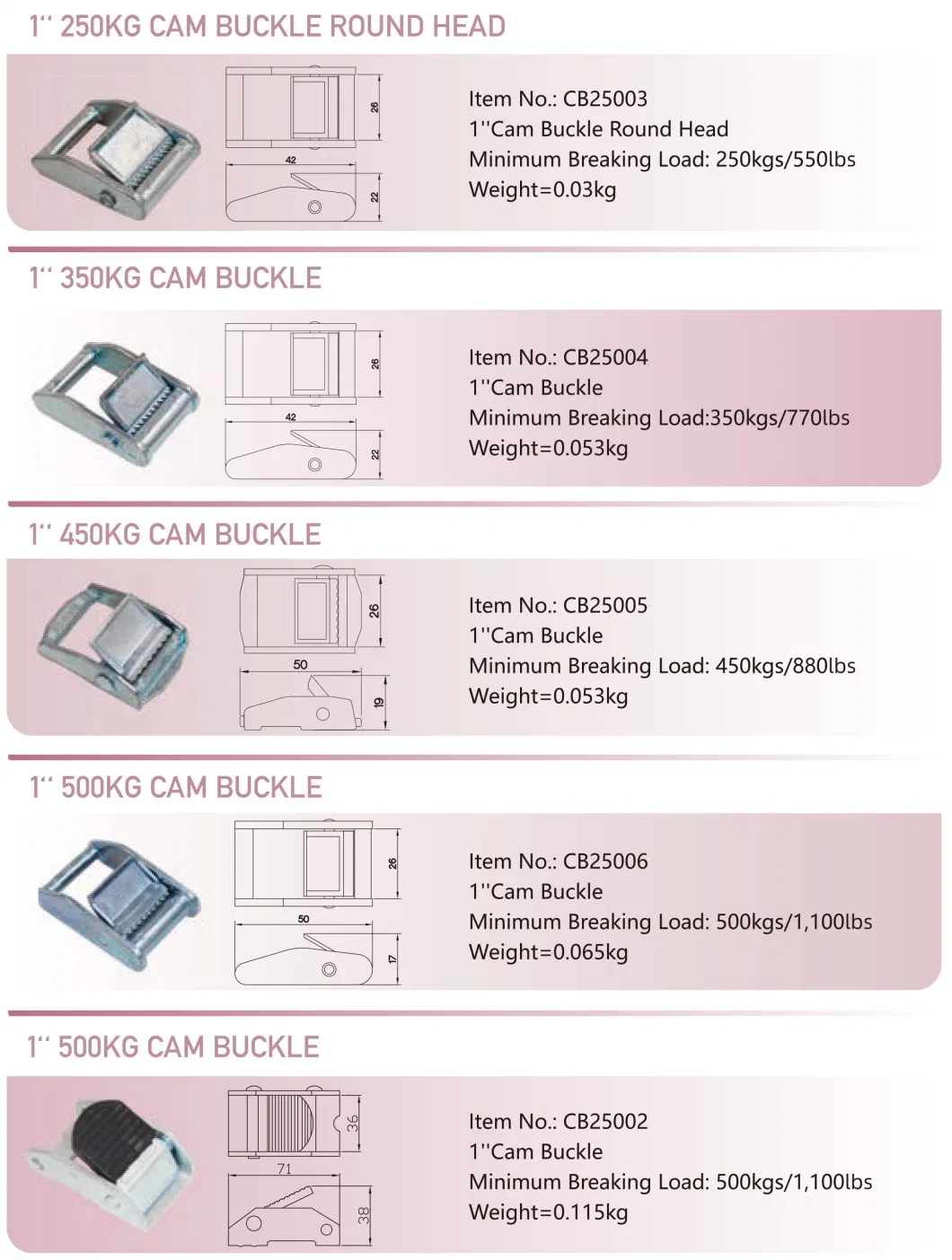 1 Inch 25mm Width Adjustable Metal Cam Buckle